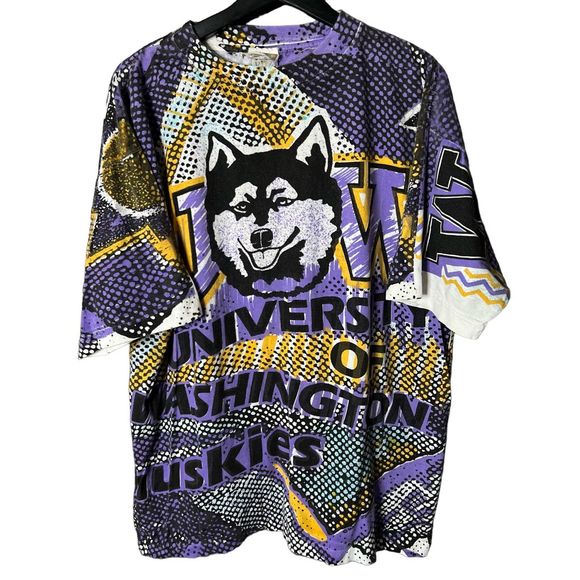 VTG UW Huskies All Over Print T Shirt XL - Picture 1 of 4